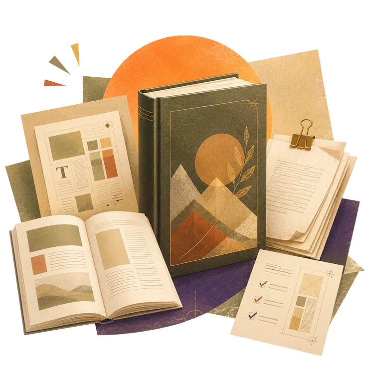 Illustration of hands and an open book