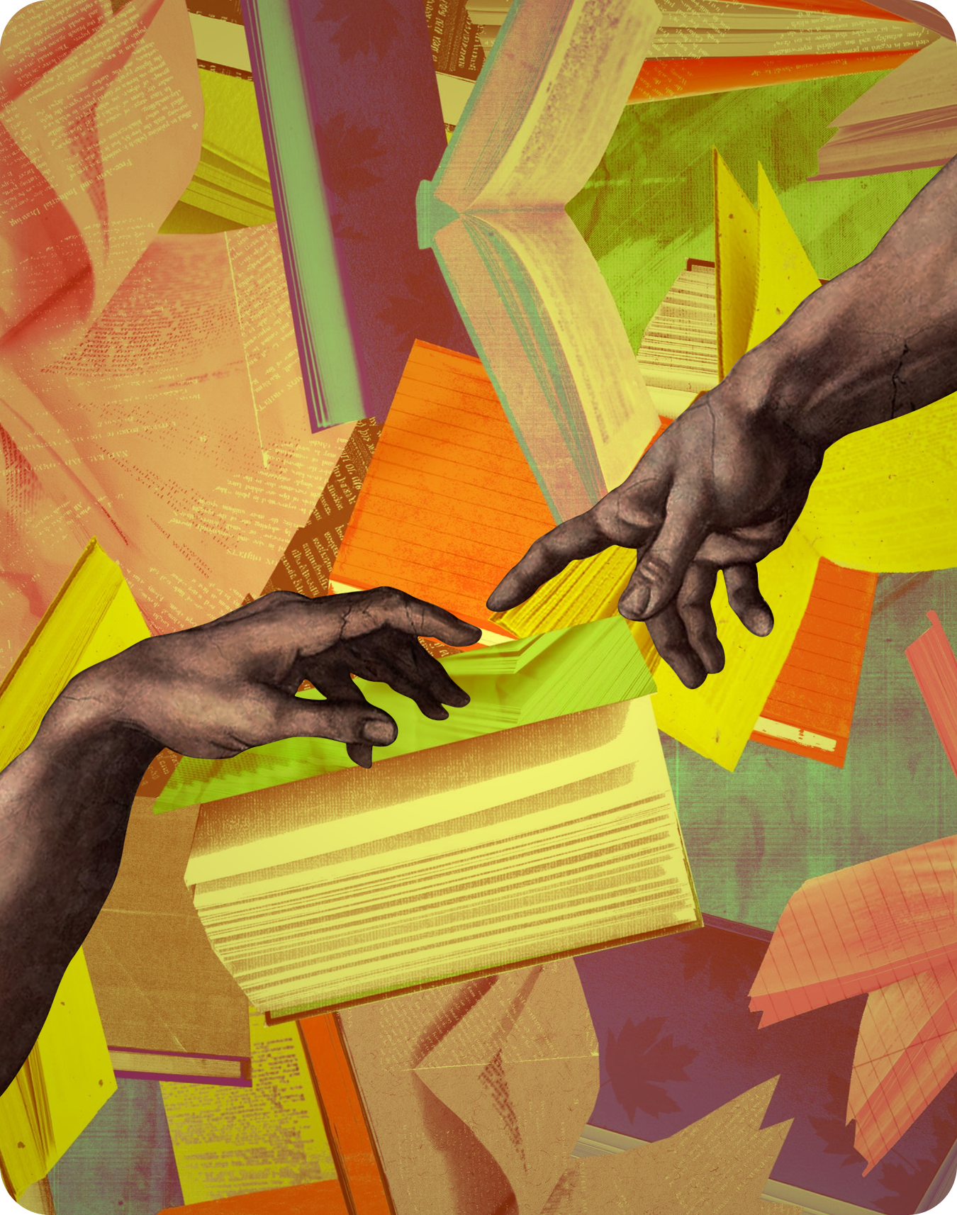 Illustration of hands and an open book